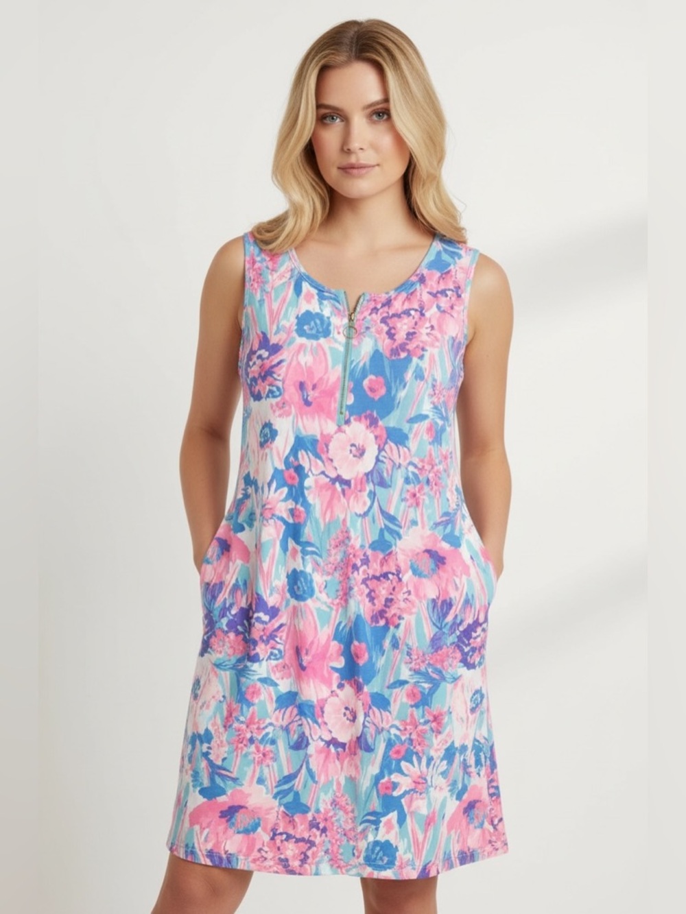 Stella Parker | UPF Sleeveless Bright Floral Midi Dress (Size L)